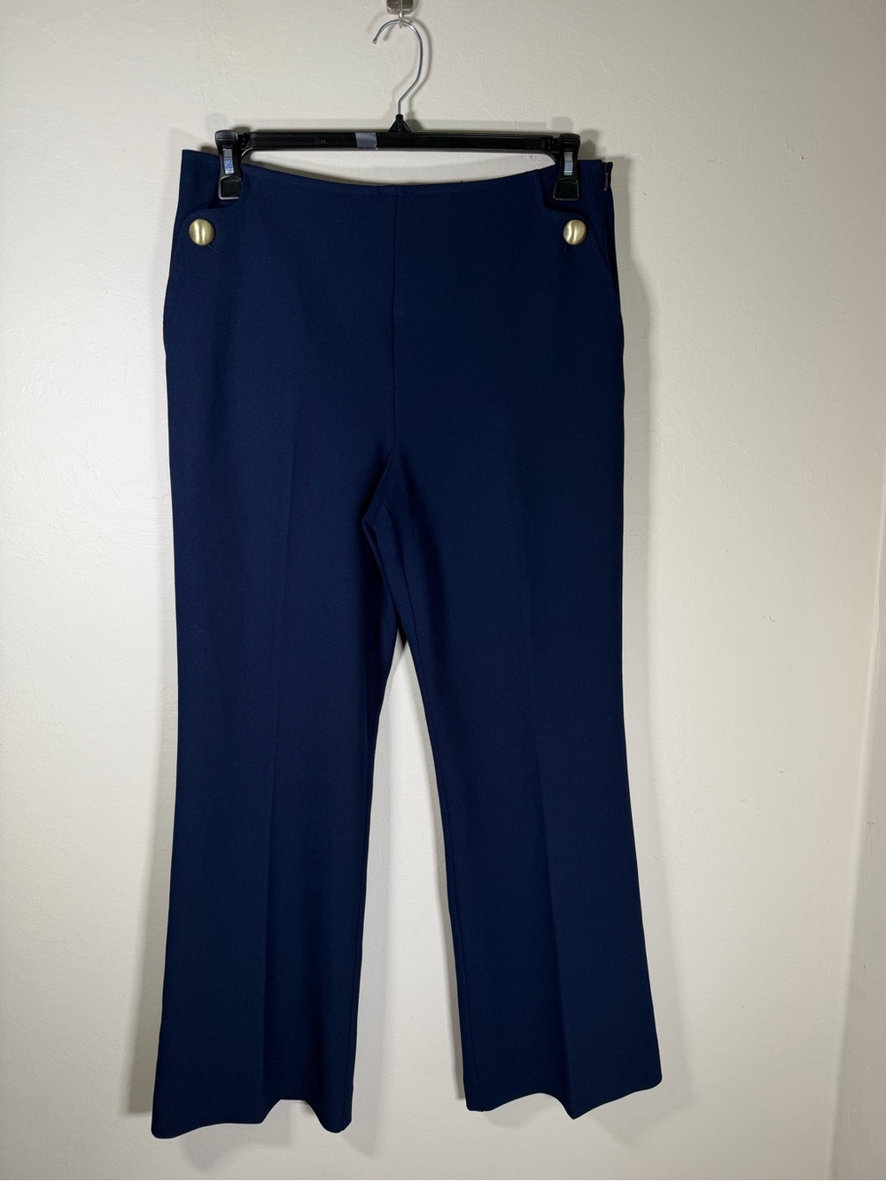 Trina Turk Navy Boot-Cut Pants with Gold-Tone Buttons